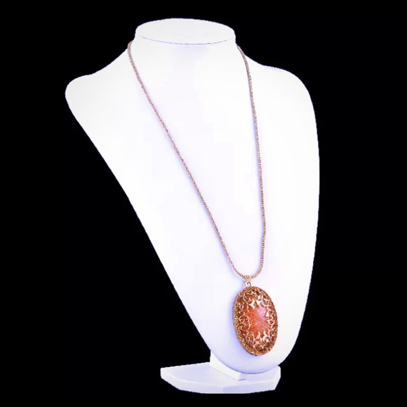 Vintage Amber Filigree Pendant Sweater Chain - Picture 2 of 7